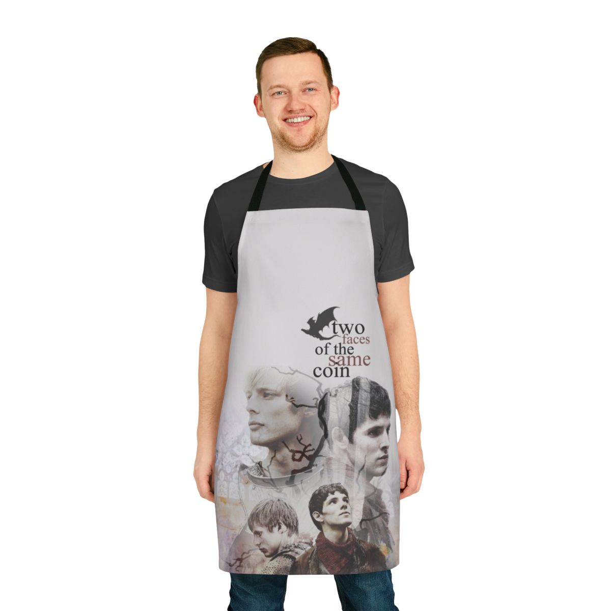 Stylized apron featuring Merlin and Arthur from the popular fantasy TV show