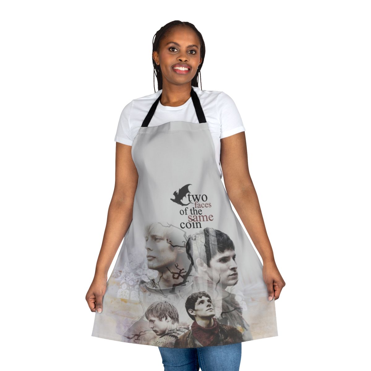 Stylized apron featuring Merlin and Arthur from the popular fantasy TV show