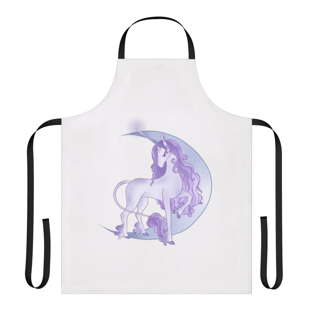 Magical moon unicorn design on a white apron