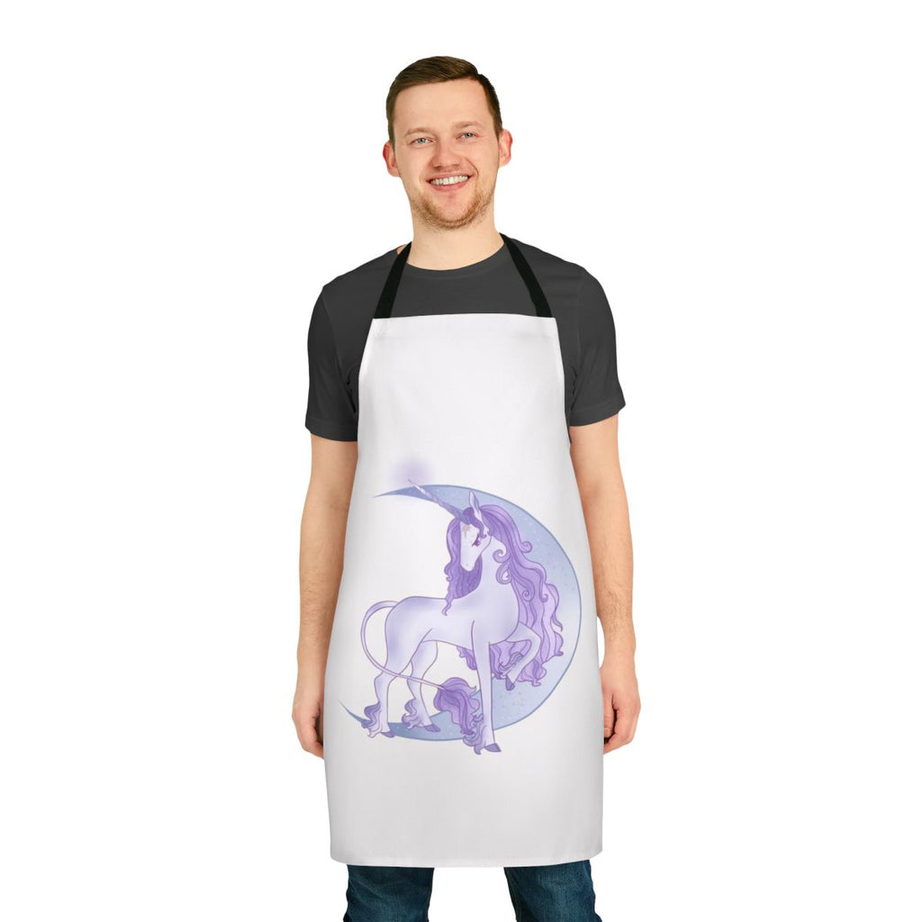 Magical moon unicorn design on a white apron