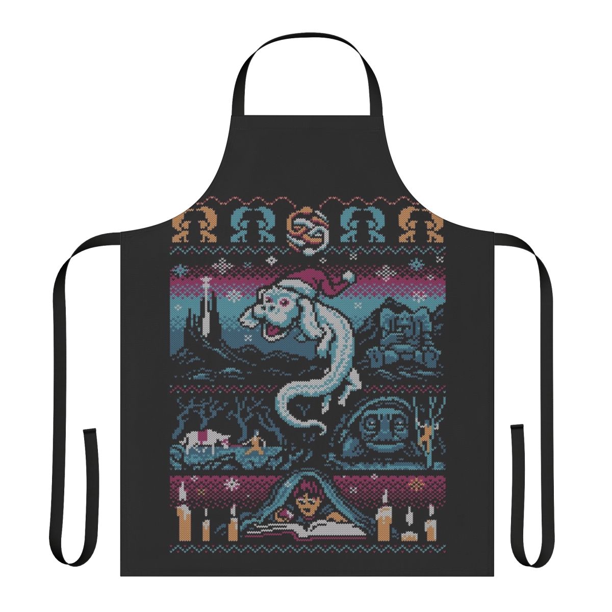 Whimsical Neverending Christmas apron featuring the iconic Falkor the Luck Dragon from the 80s fantasy classic