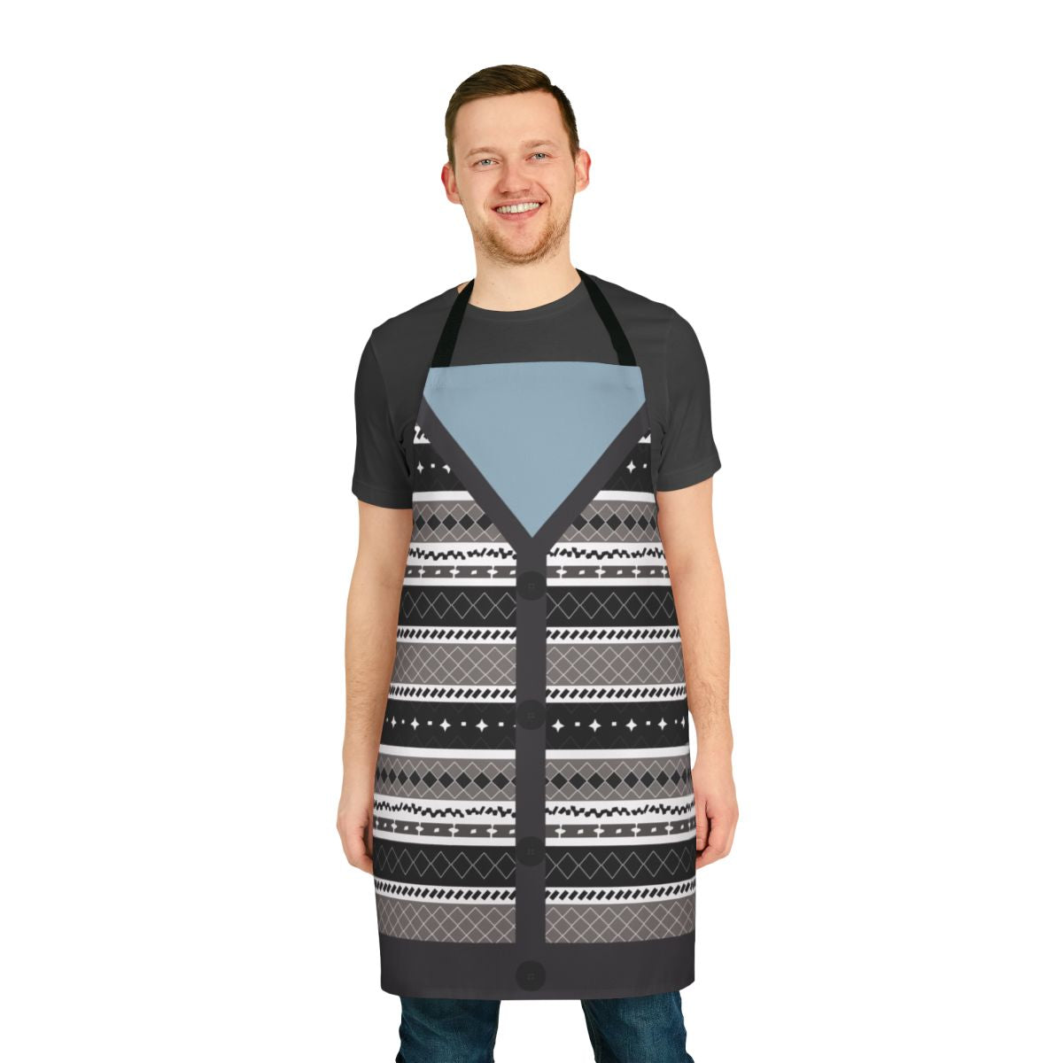 A cozy sweater-style apron featuring the Deathly Hallows symbol, inspired by the character Neville Longbottom from the Harry Potter series.