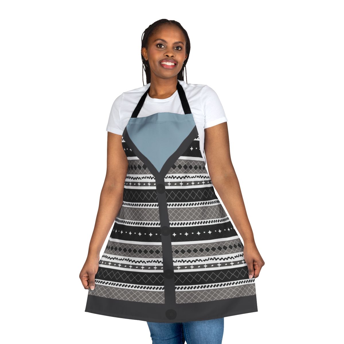 A cozy sweater-style apron featuring the Deathly Hallows symbol, inspired by the character Neville Longbottom from the Harry Potter series.