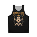 Unisex tank top with magical occult designs featuring a cat skeleton and death moth