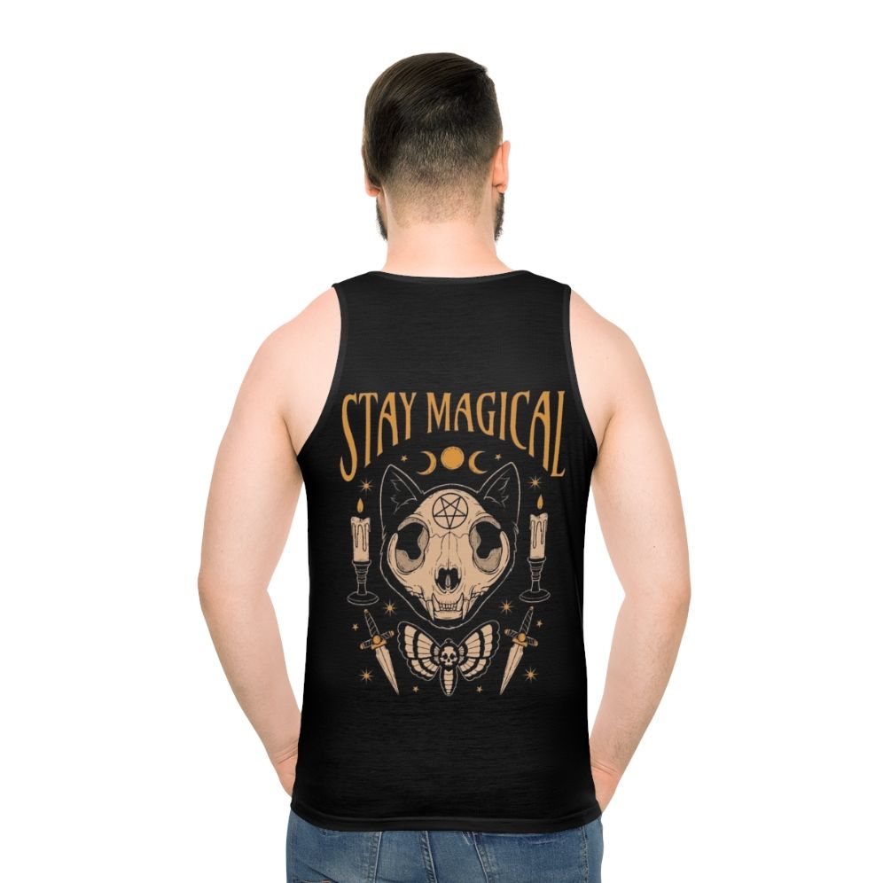Unisex tank top with magical occult designs featuring a cat skeleton and death moth
