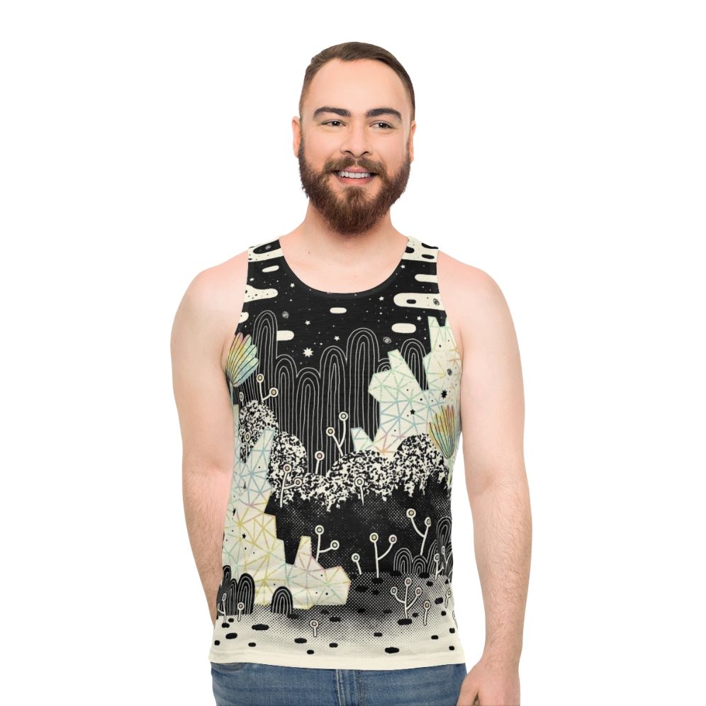 Unisex tank top with pastel fantasy and magical crystal design