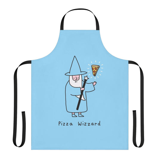 Whimsical pizza wizard apron with magical typography and design