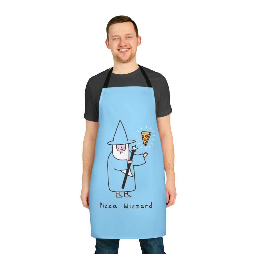 Whimsical pizza wizard apron with magical typography and design