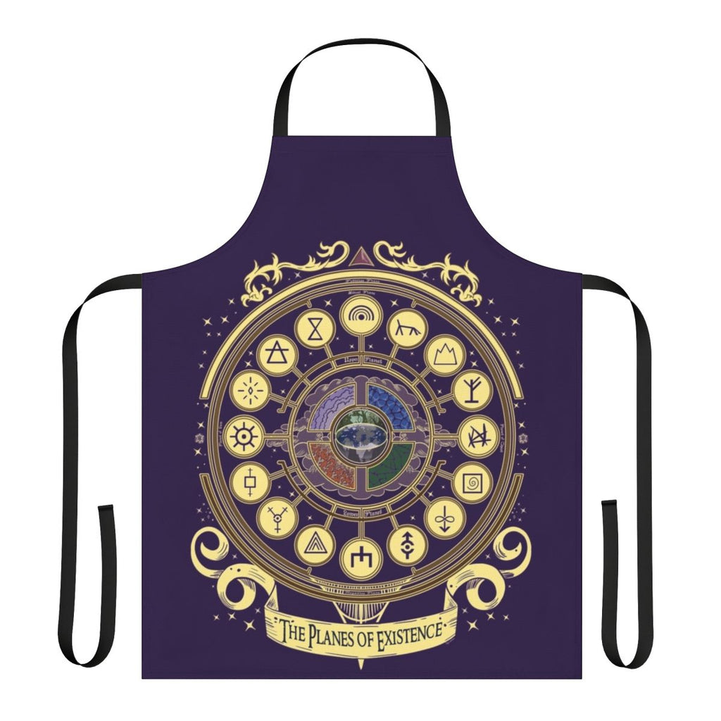 Detailed illustration of the planes of existence on a high-quality apron for fantasy and RPG enthusiasts