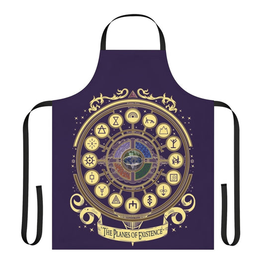 Detailed illustration of the planes of existence on a high-quality apron for fantasy and RPG enthusiasts