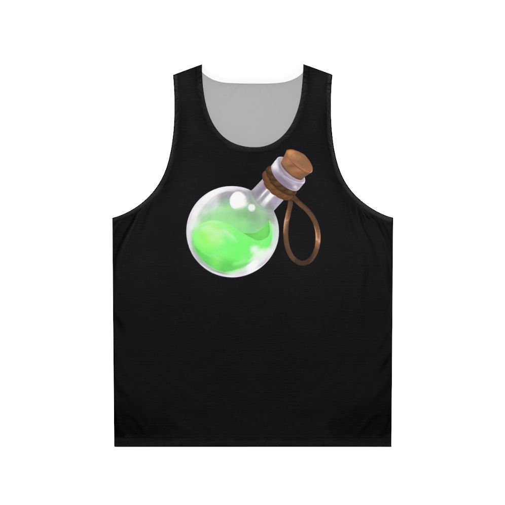 Unisex fantasy tank top with blue and red potion design