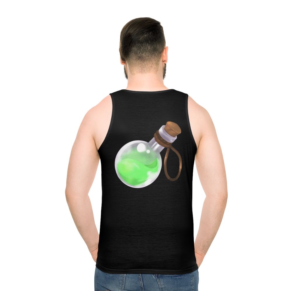 Unisex fantasy tank top with blue and red potion design