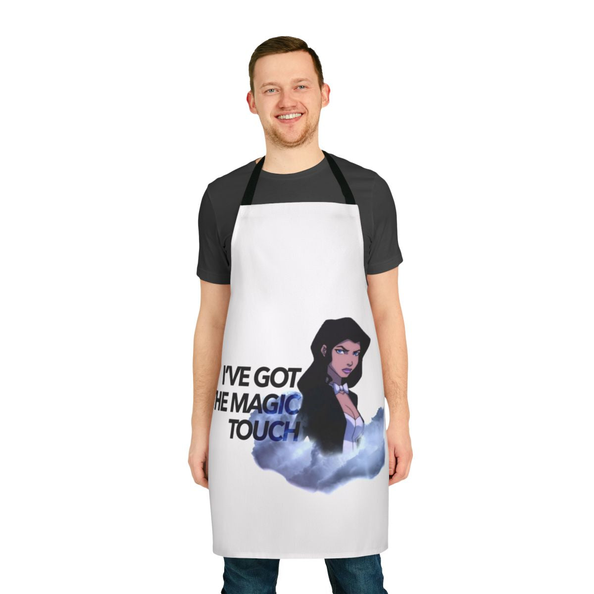 Zatanna-inspired apron featuring the superheroine's iconic magic symbols and design