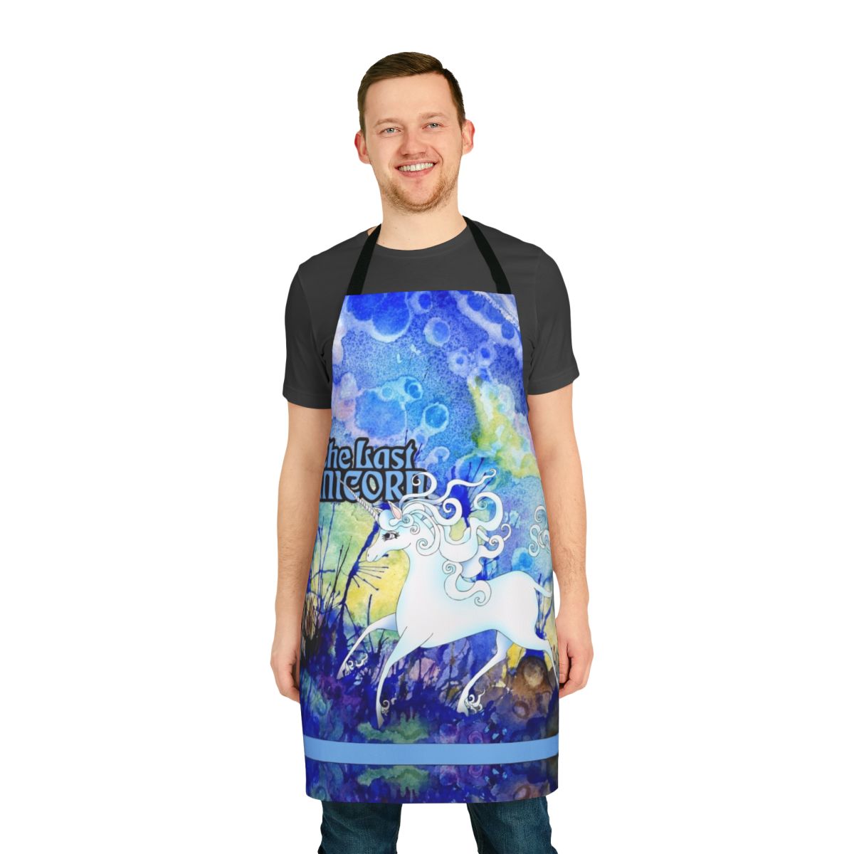 Enchanting apron featuring a unicorn design inspired by the classic fantasy film The Last Unicorn