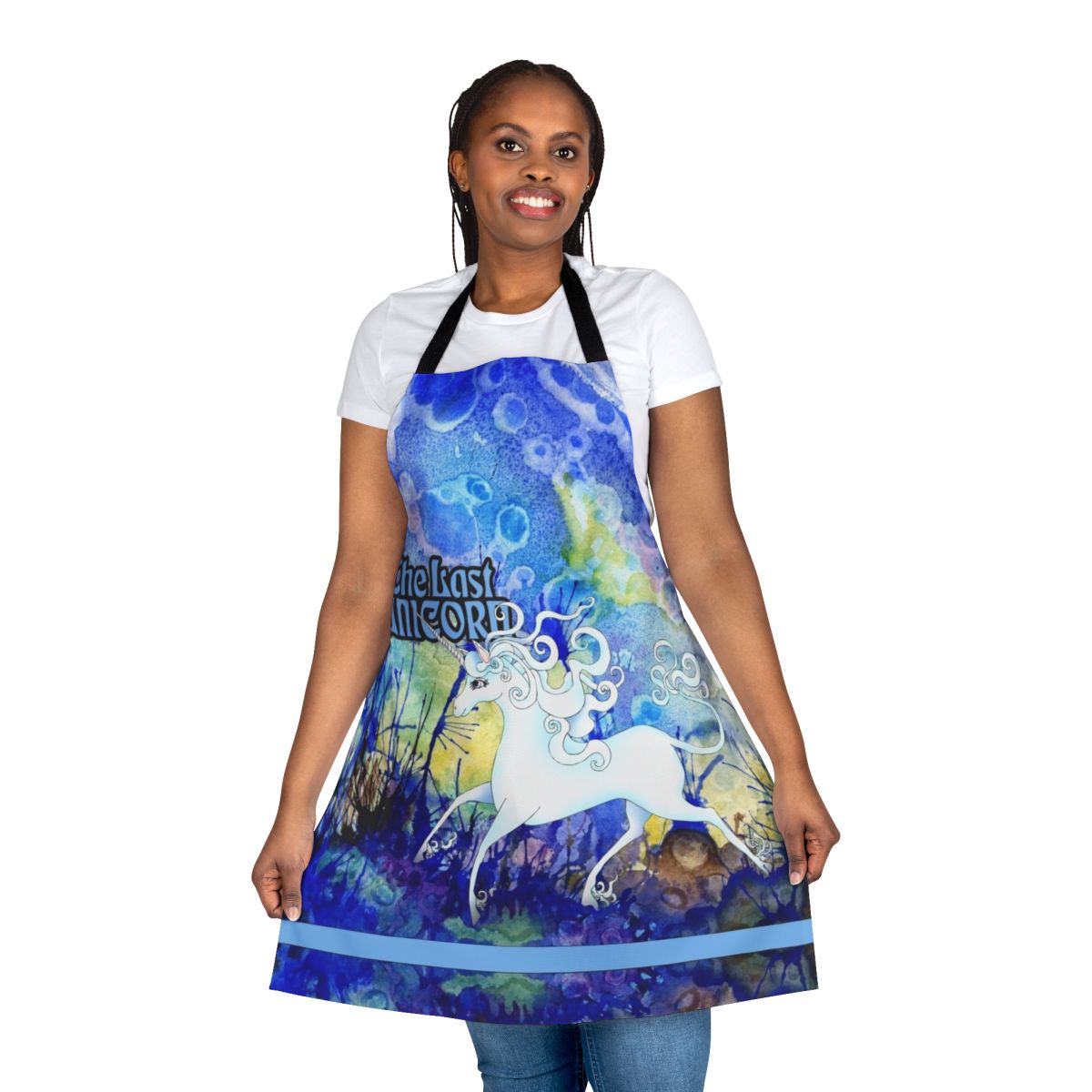 Enchanting apron featuring a unicorn design inspired by the classic fantasy film The Last Unicorn