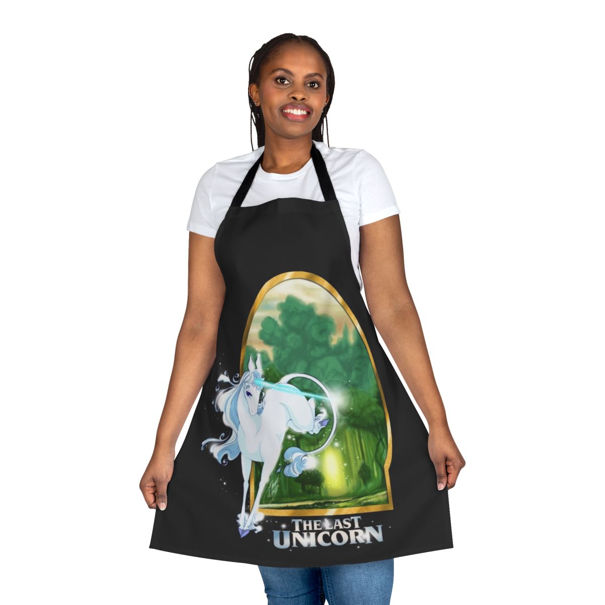 A fantasy-inspired apron featuring a unicorn design, perfect for fans of "The Last Unicorn".