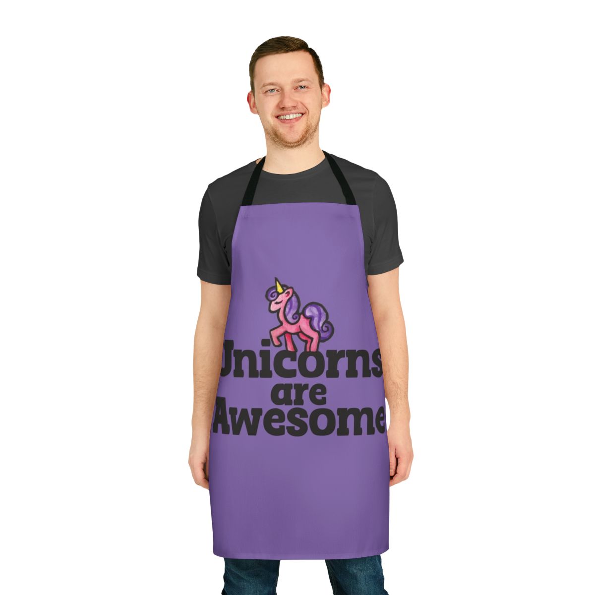 Vibrant pink unicorn design on a high-quality cooking apron