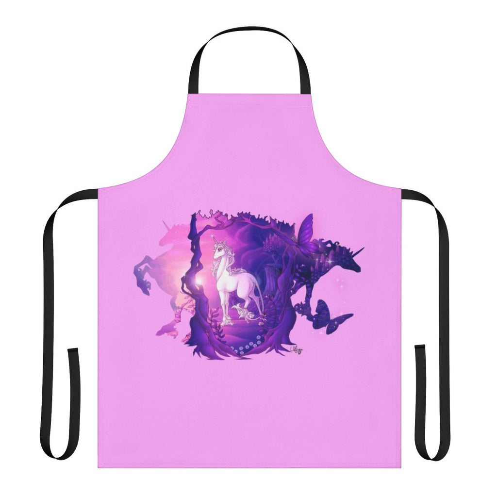 A whimsical apron featuring the iconic unicorn Amalthea from the beloved fantasy story The Last Unicorn.