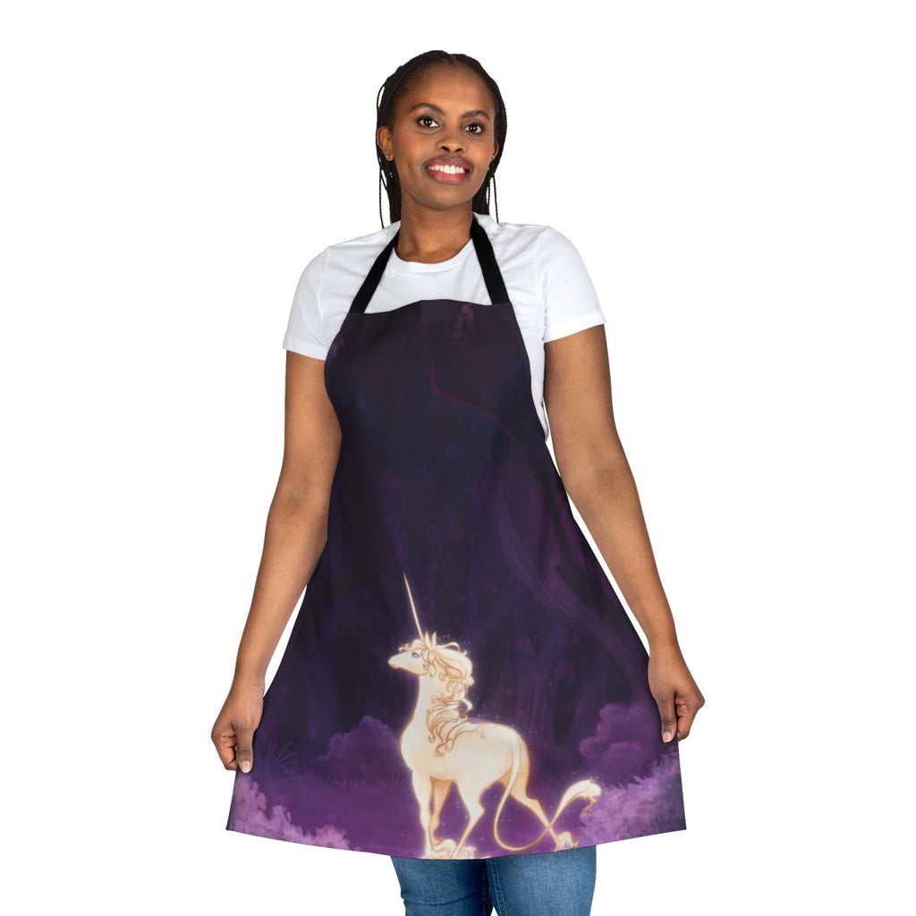 Whimsical apron featuring a unicorn in a lilac wood, perfect for fantasy and mythical creature enthusiasts