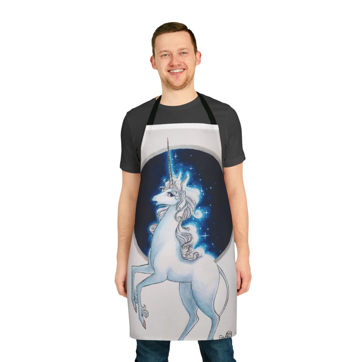 Apron featuring a unicorn design inspired by the beloved 80s fantasy movie "The Last Unicorn"