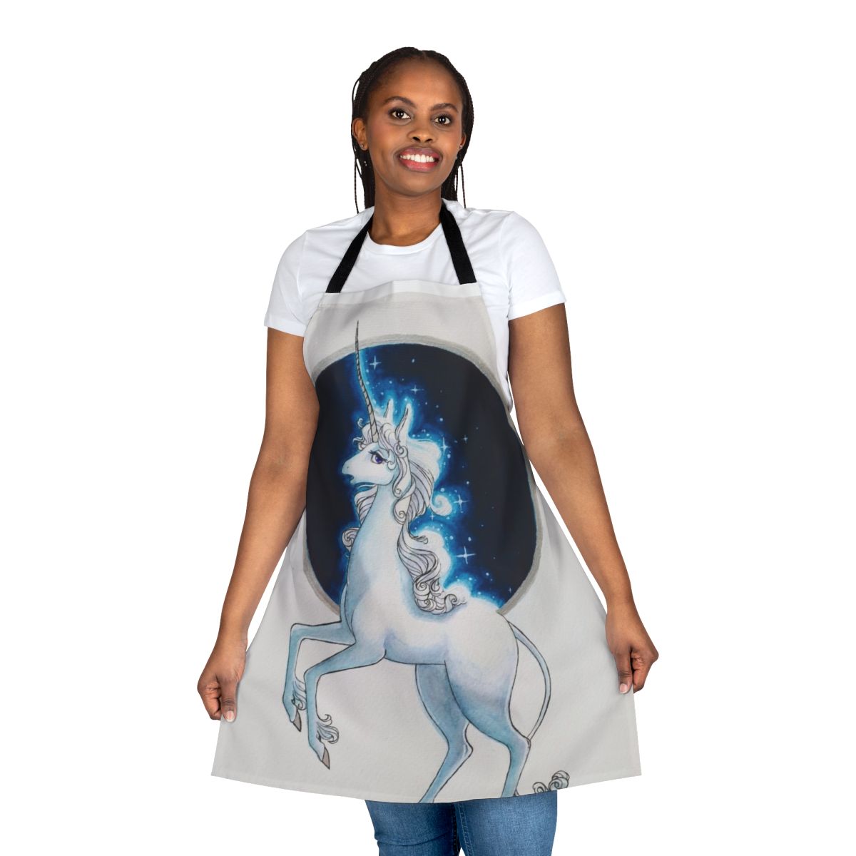 Apron featuring a unicorn design inspired by the beloved 80s fantasy movie "The Last Unicorn"