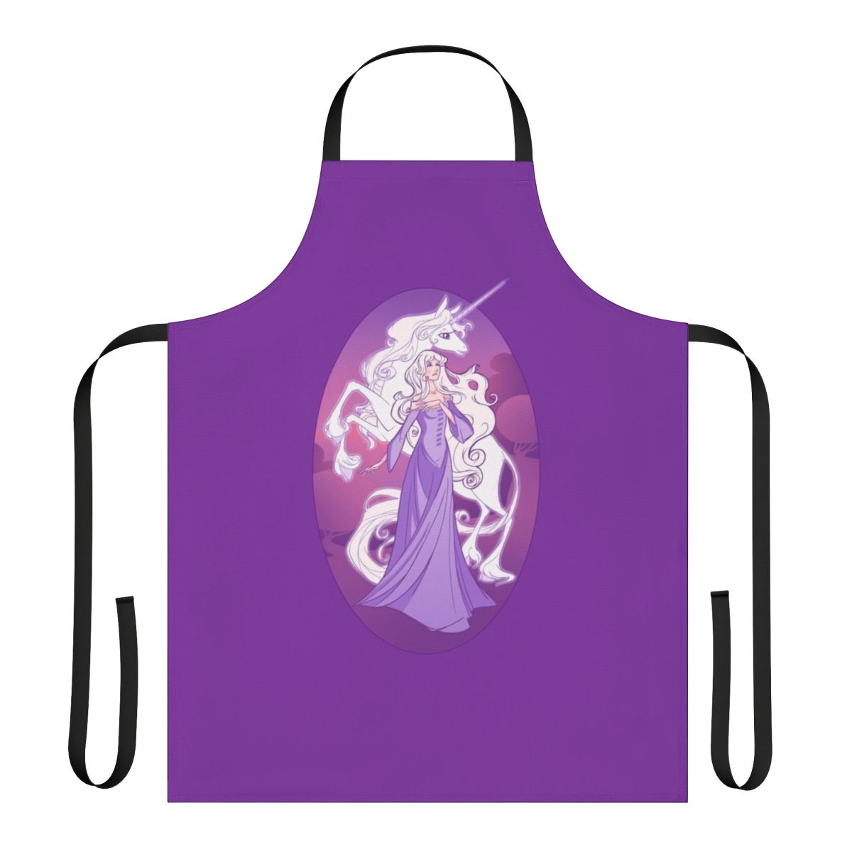 Whimsical apron featuring a unicorn design inspired by the classic fantasy novel The Last Unicorn.