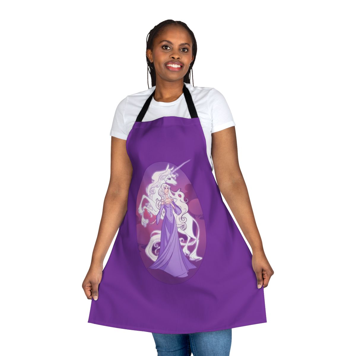 Whimsical apron featuring a unicorn design inspired by the classic fantasy novel The Last Unicorn.