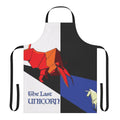 A vibrant and whimsical apron featuring the iconic characters from the classic fantasy tale "The Last Unicorn".
