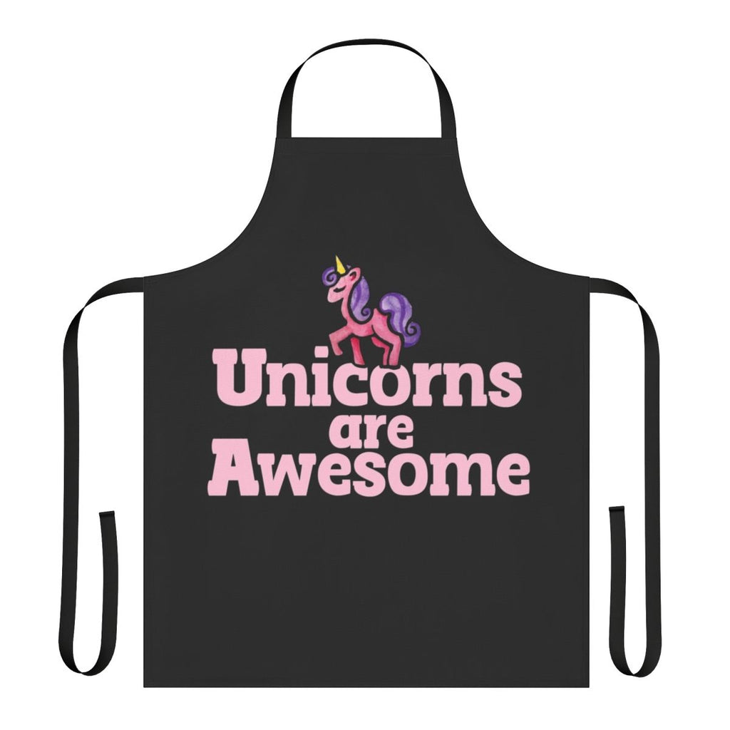 A pink and white apron with a playful unicorn design, perfect for the unicorn lover in your life.