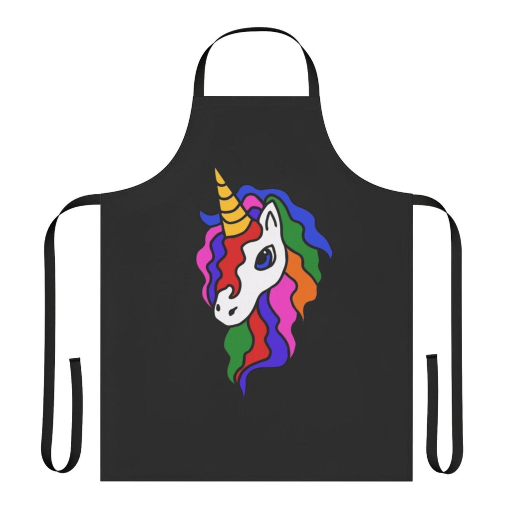 Colorful unicorn-themed apron with rainbow pattern