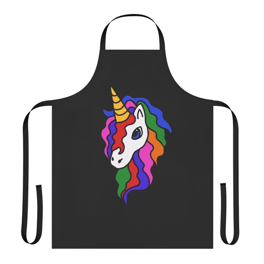 Colorful unicorn-themed apron with rainbow pattern