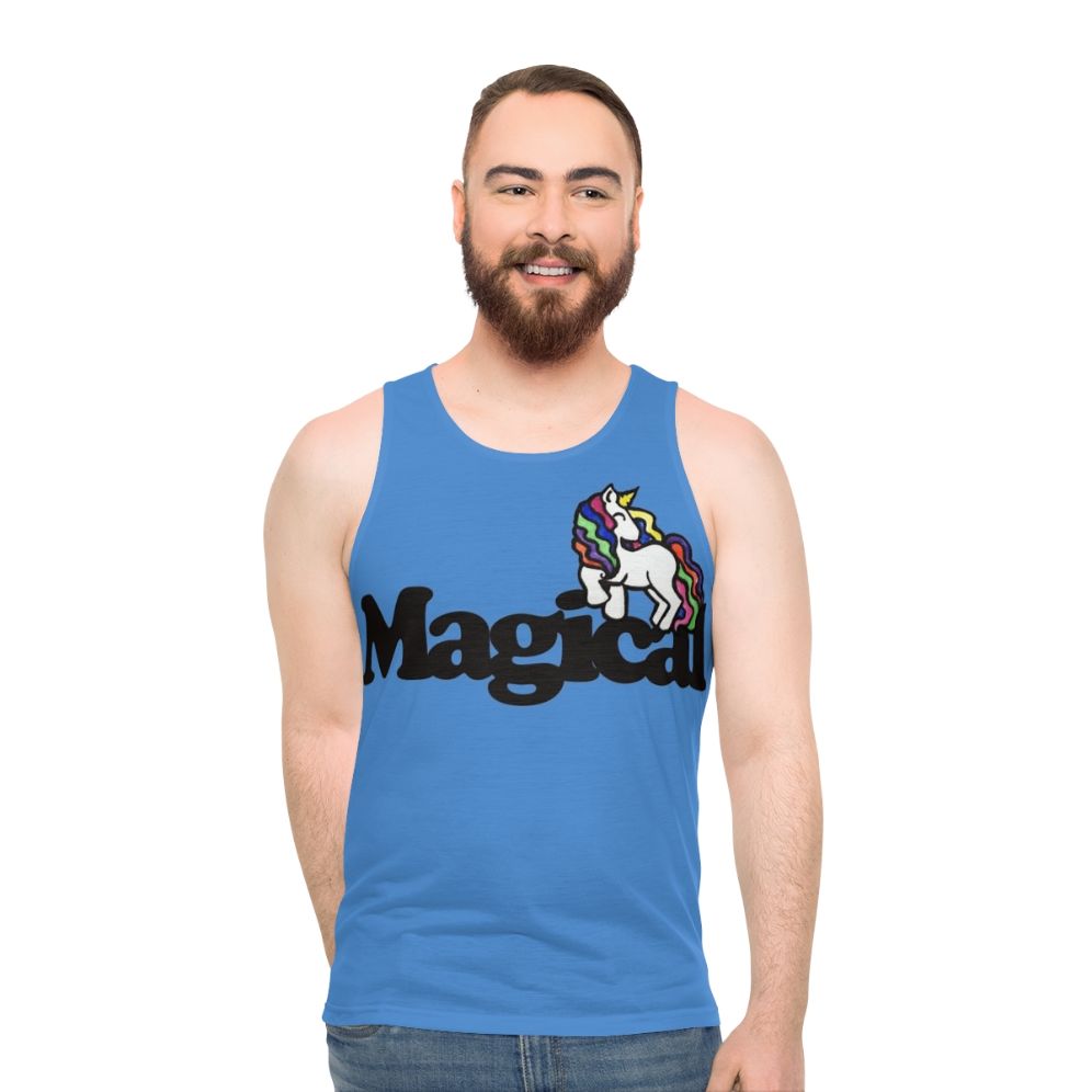 Magical unicorn unisex tank top with rainbow and cute design