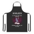 A black apron with a warlock design, perfect for fans of fantasy and tabletop role-playing games.