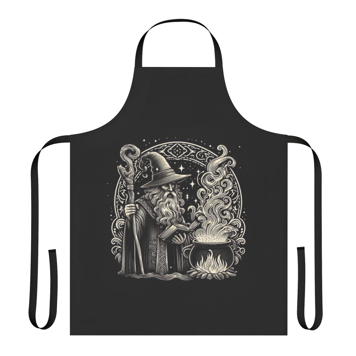 Wizard-themed apron with magical design for fantasy cooking