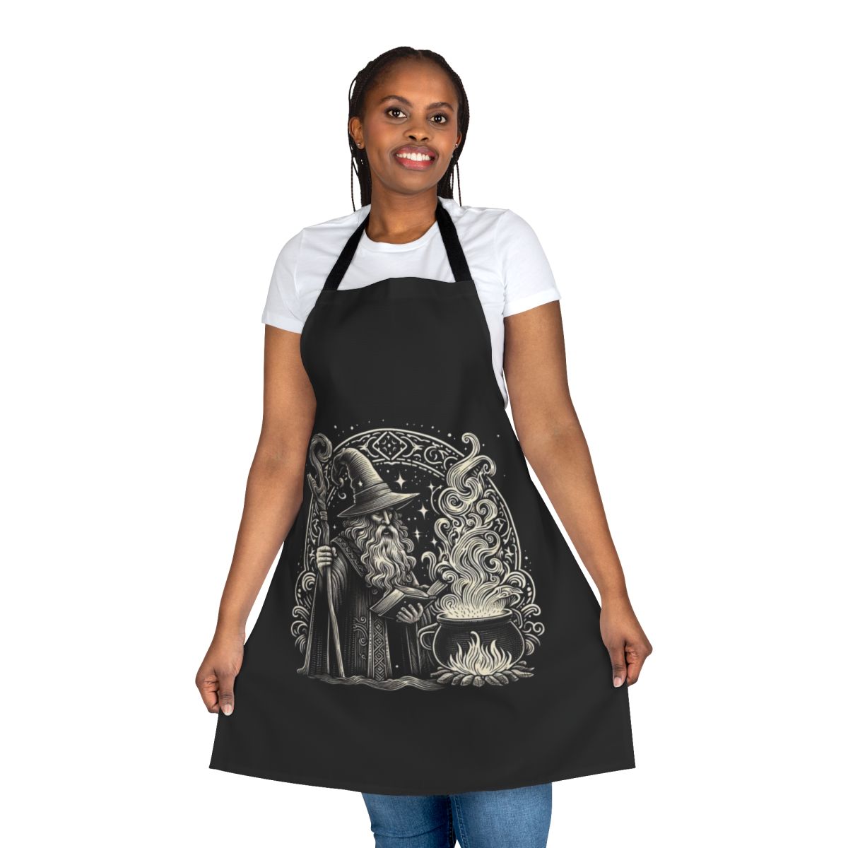 Wizard-themed apron with magical design for fantasy cooking
