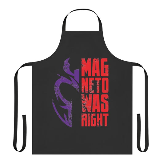 Apron featuring the iconic "Magneto Was Right" design for Marvel enthusiasts