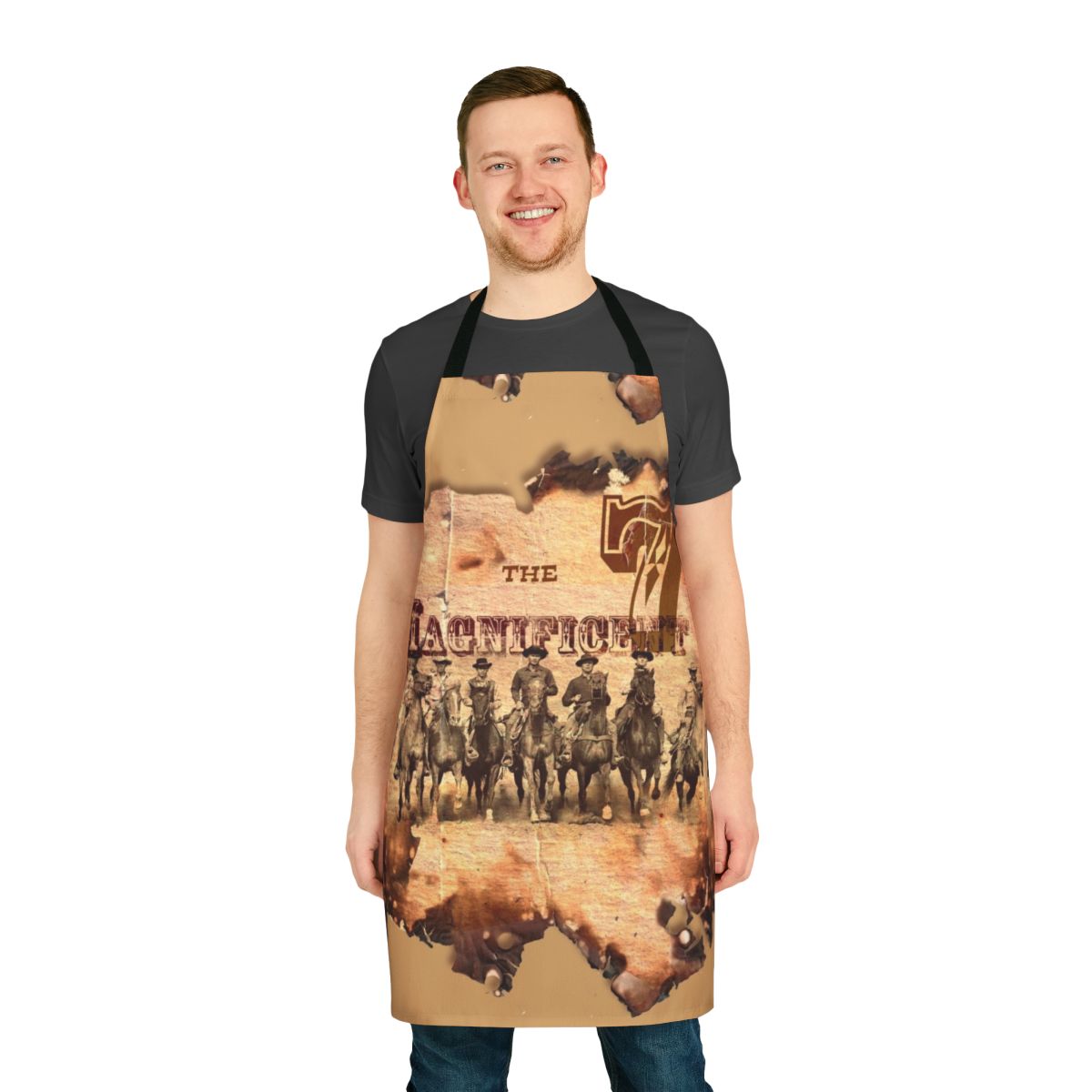 Magnificent Cowboy Apron featuring a vintage movie style portrait of a tall, handsome outlaw actor
