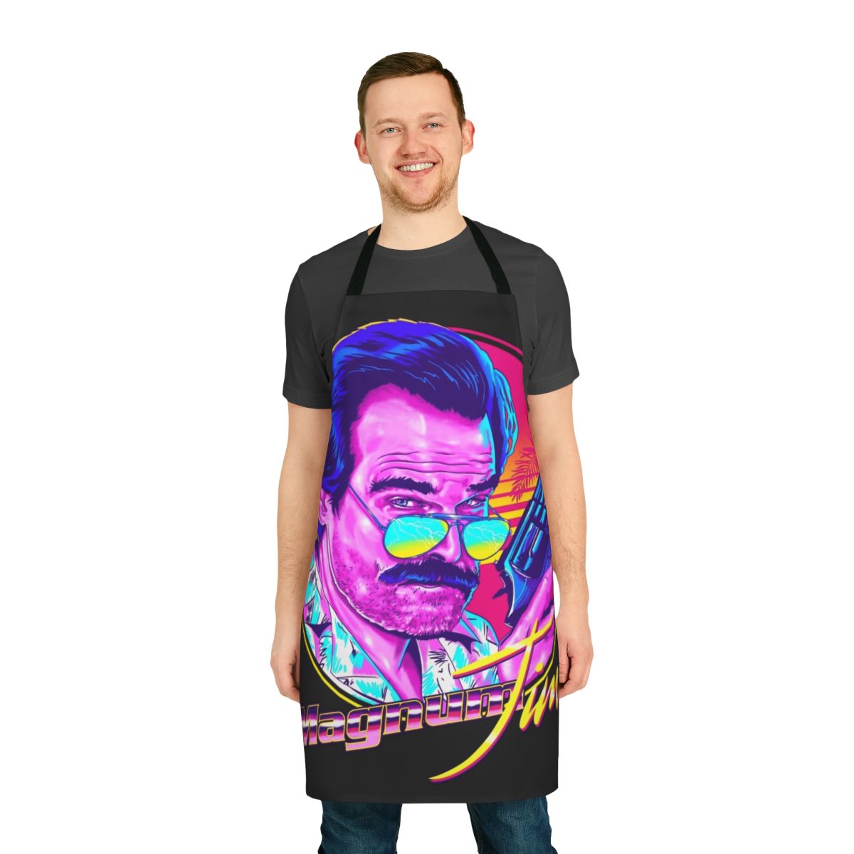 Magnum Jim fan art design on a high-quality apron by Zerobriant