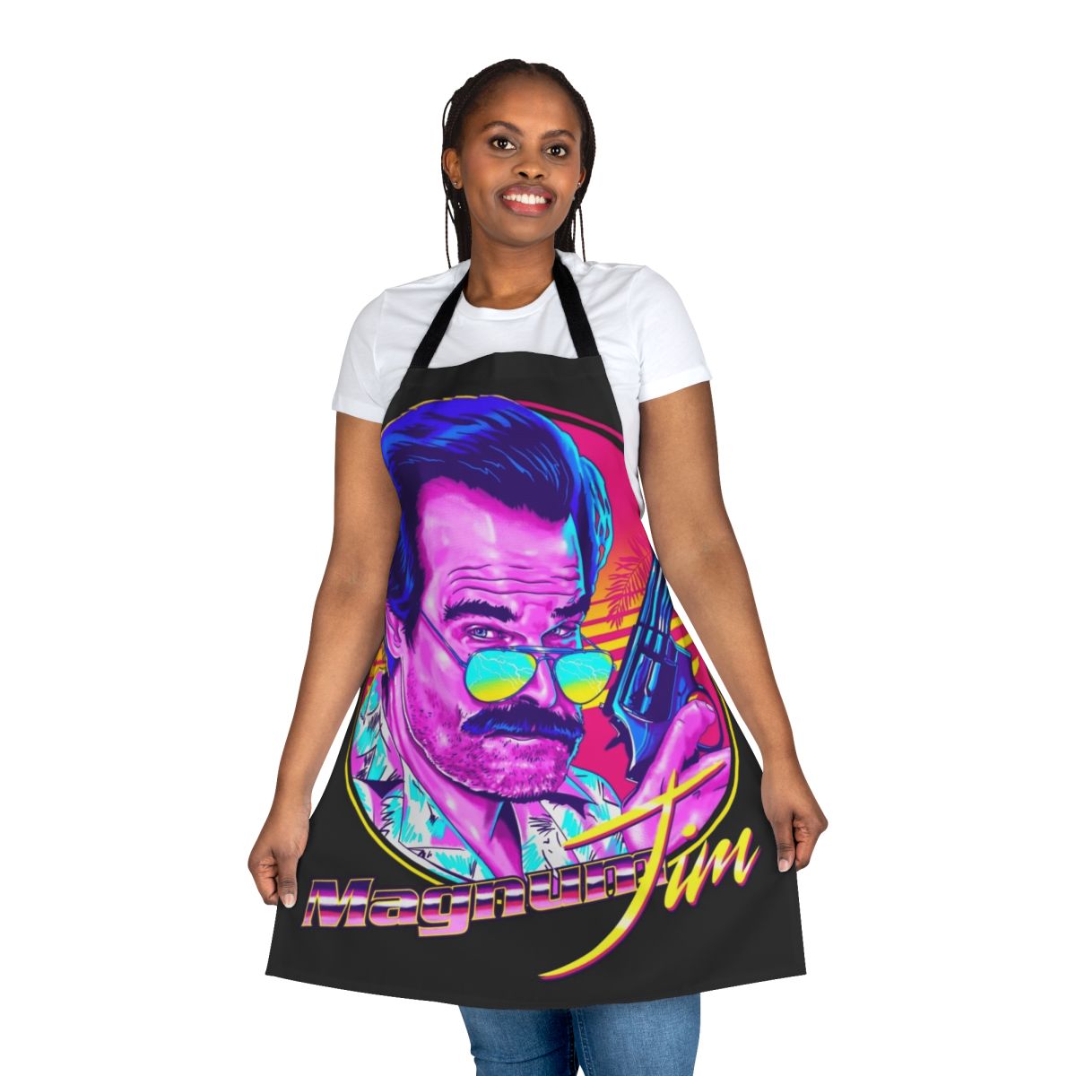 Magnum Jim fan art design on a high-quality apron by Zerobriant