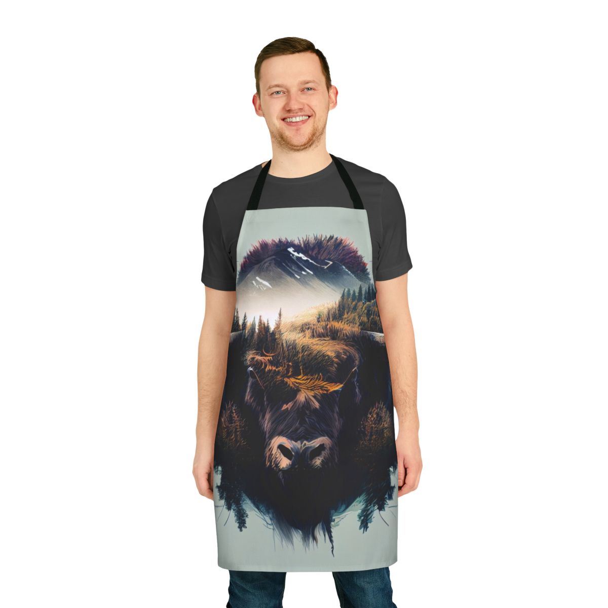 Stylish bison apron featuring a majestic bison design
