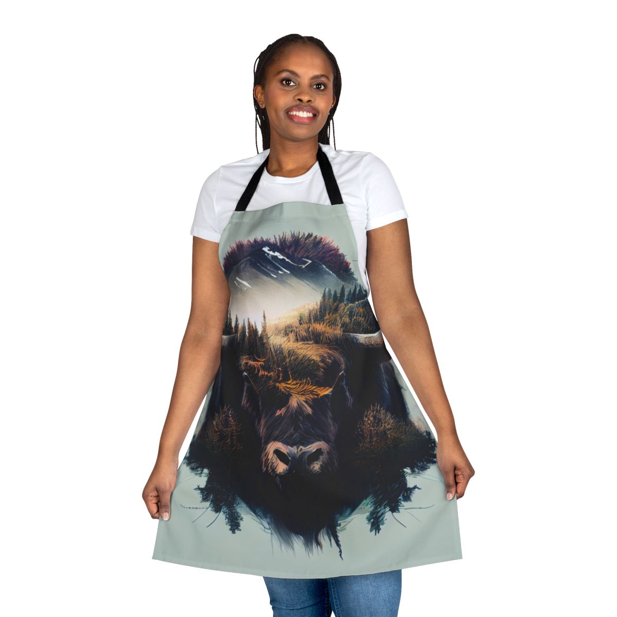Stylish bison apron featuring a majestic bison design