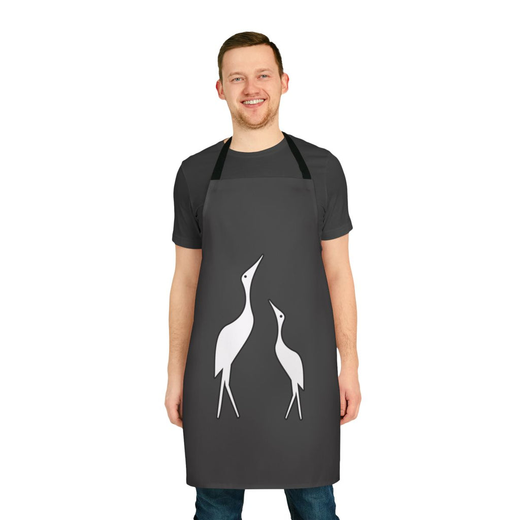 Colorful apron featuring a crane and legendary animals in an abstract, nature-inspired design