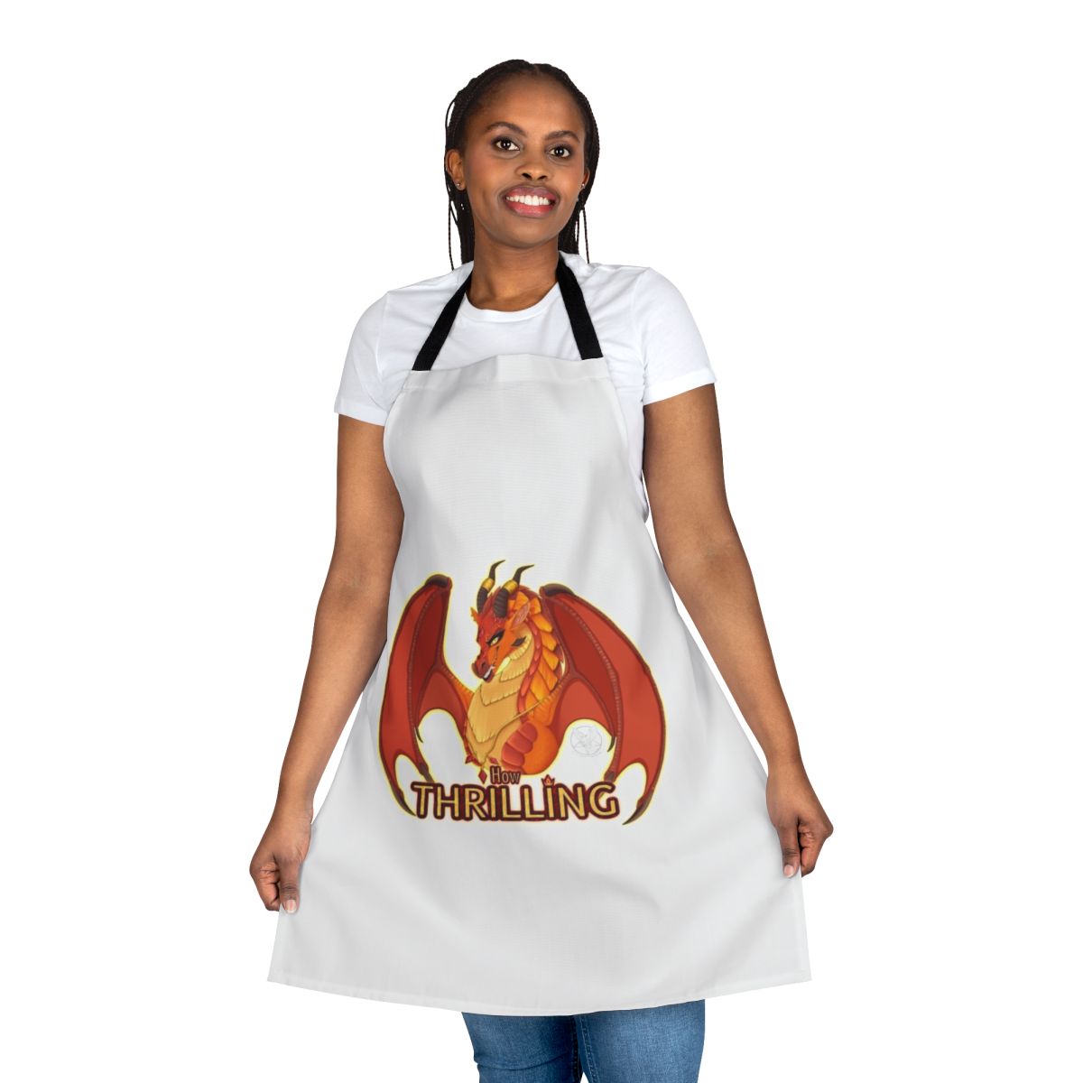 A vibrant apron featuring characters and imagery from the "Wings of Fire" book series, perfect for fans of fantasy dragons.