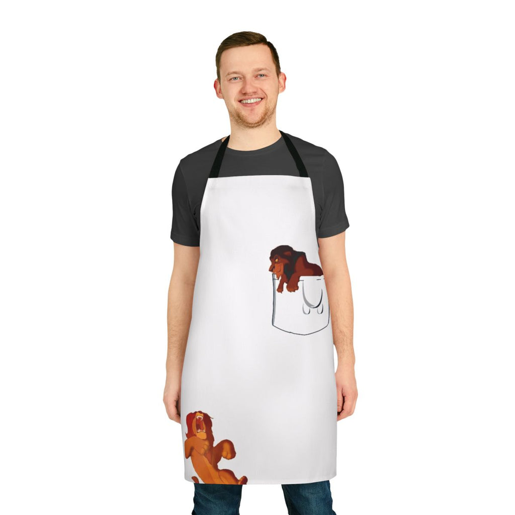 Durable cotton apron featuring an illustration of a lion, the king of the jungle