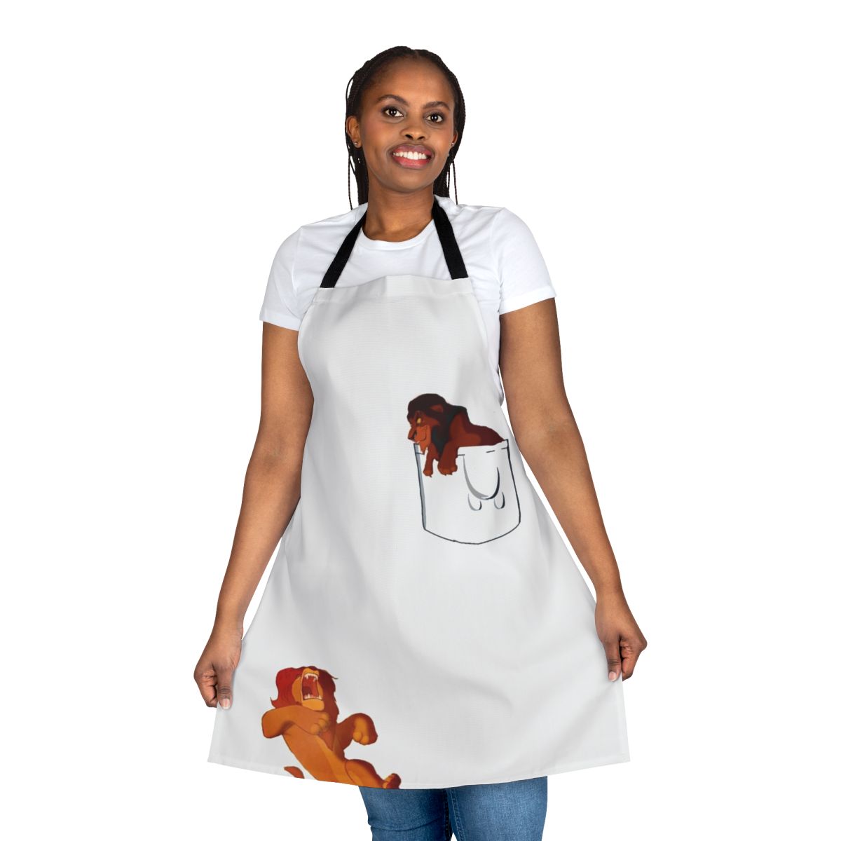 Durable cotton apron featuring an illustration of a lion, the king of the jungle