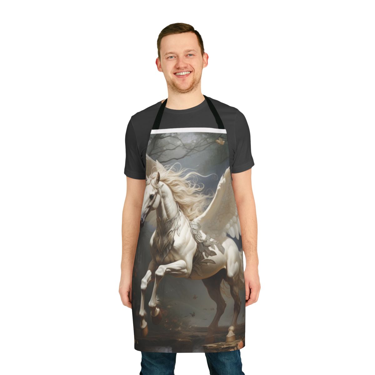 Apron featuring a detailed illustration of a mythical winged horse, the Pegasus.
