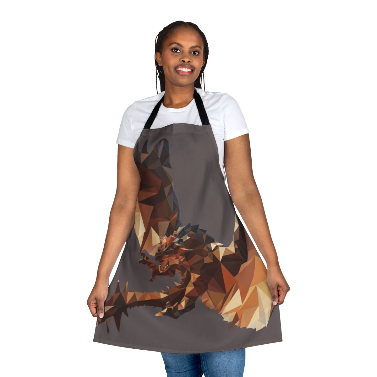 Artistic cubist-style apron featuring the iconic Rathalos dragon from the Monster Hunter series