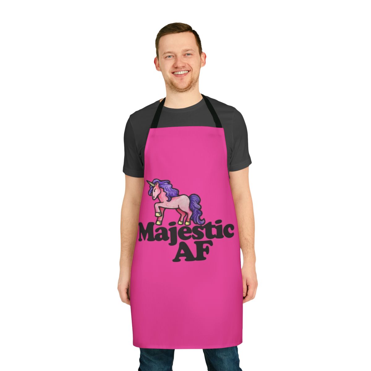 Majestic unicorn design on a high-quality apron for cooking, baking, or crafting