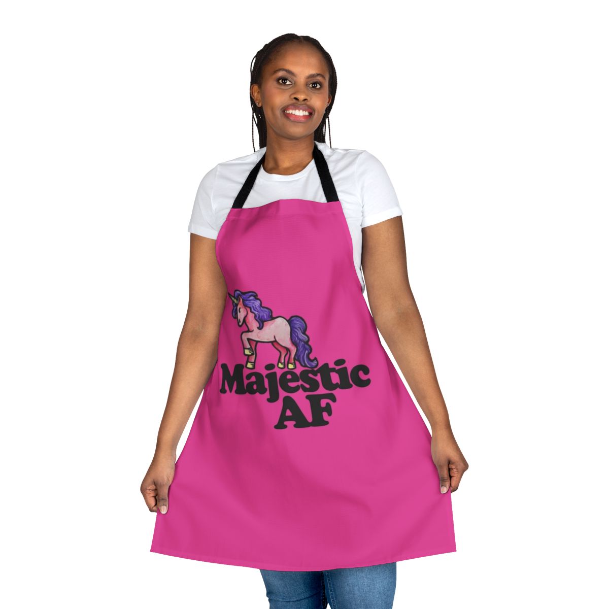 Majestic unicorn design on a high-quality apron for cooking, baking, or crafting