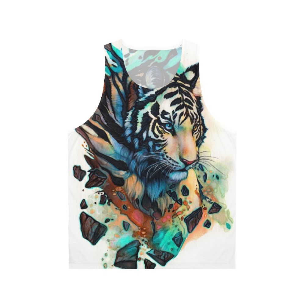 Unisex tank top with a majestic white tiger print